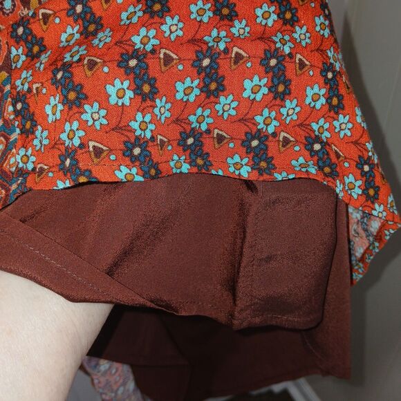 Forever 21 Southwestern XS Boho Floral Paisley Print Mini Dress Tassel Tie Brown - Picture 12 of 13